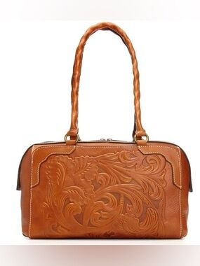 Patricia Nash Hand-Tooled Floral Satchel in Cognac
